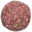 Round ball of red and brown small animal treat on a white background