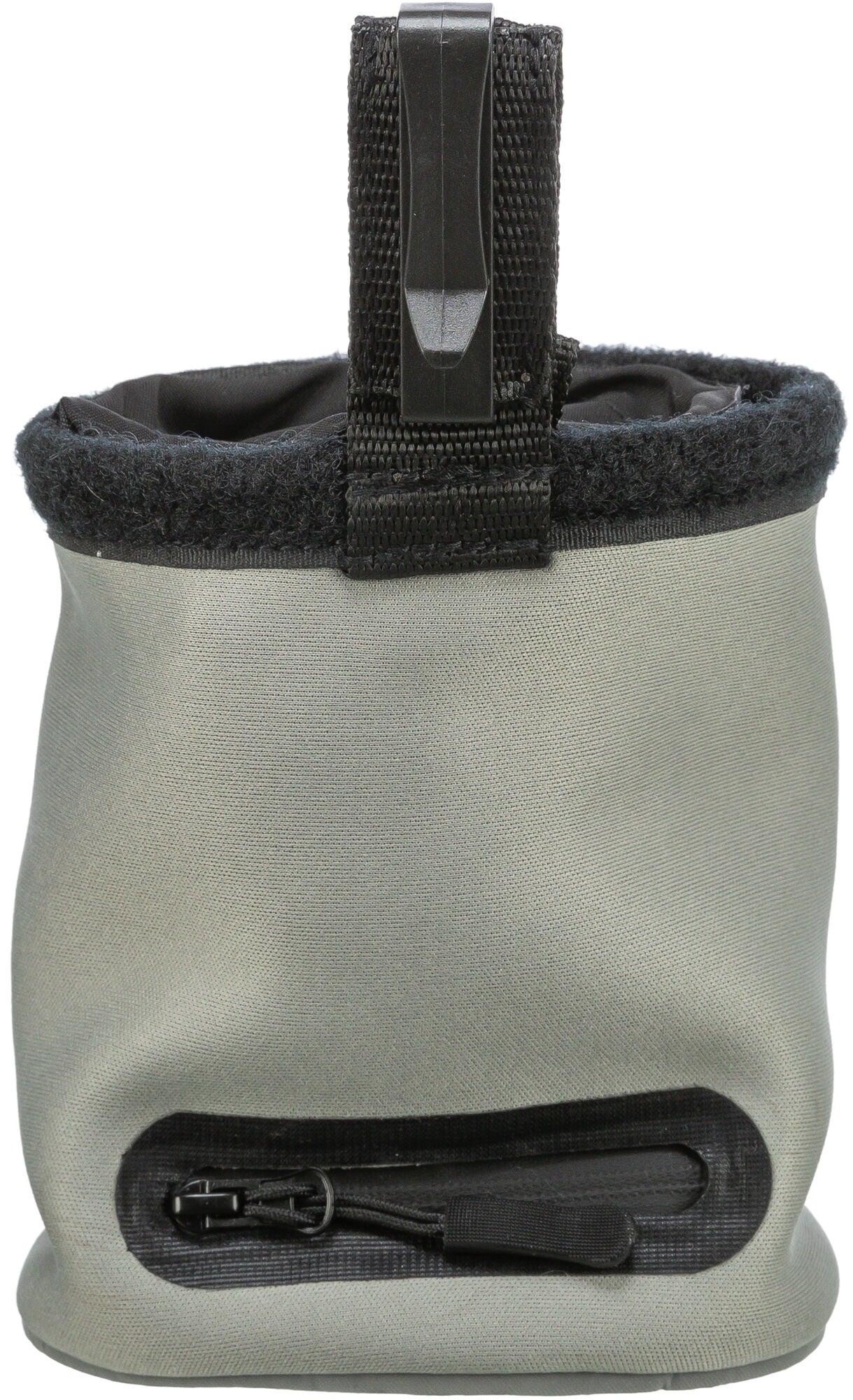 Gray training treat bag with black straps on a white background