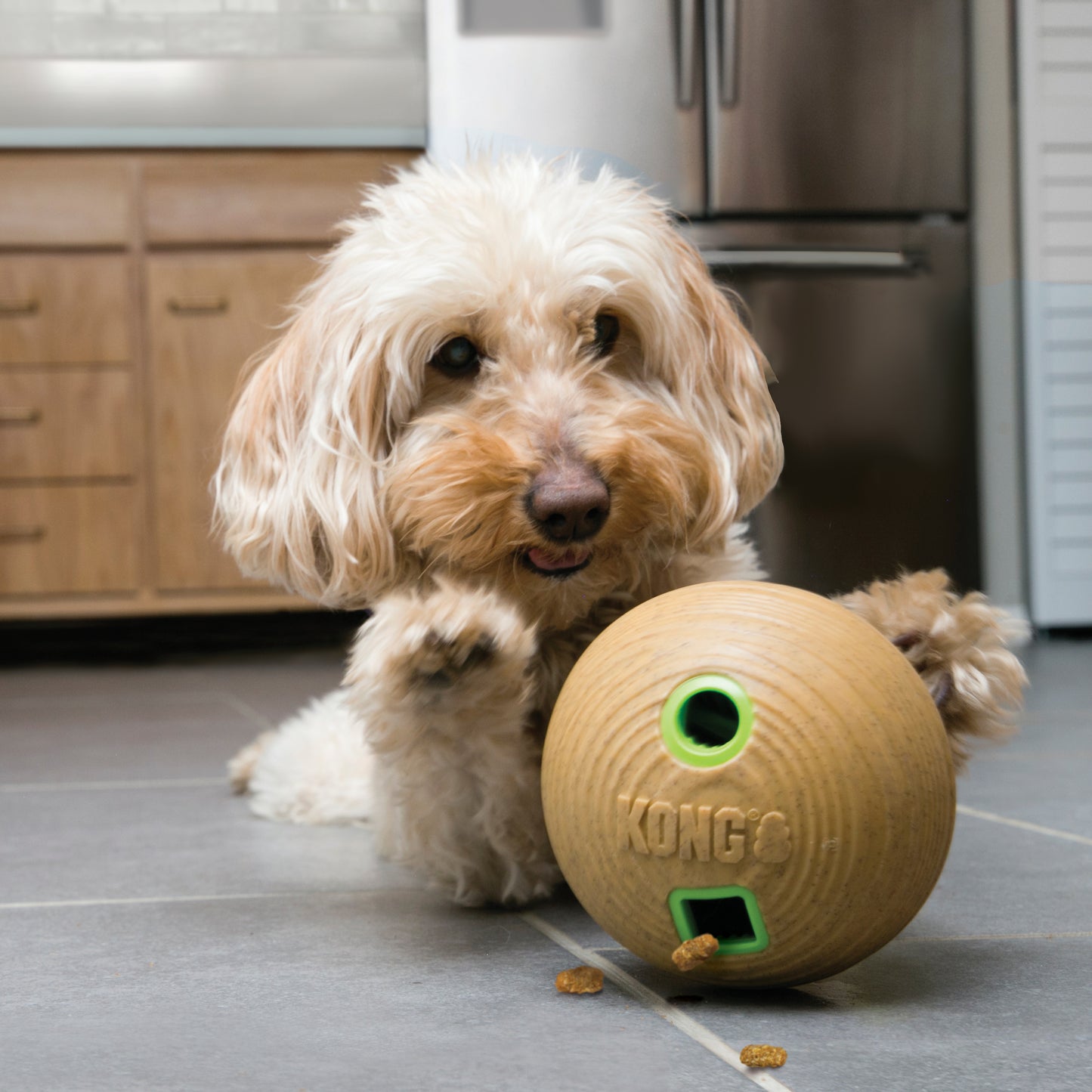 KONG | Dog Puzzle Toy | Bamboo Treat Dispenser Feeder Ball