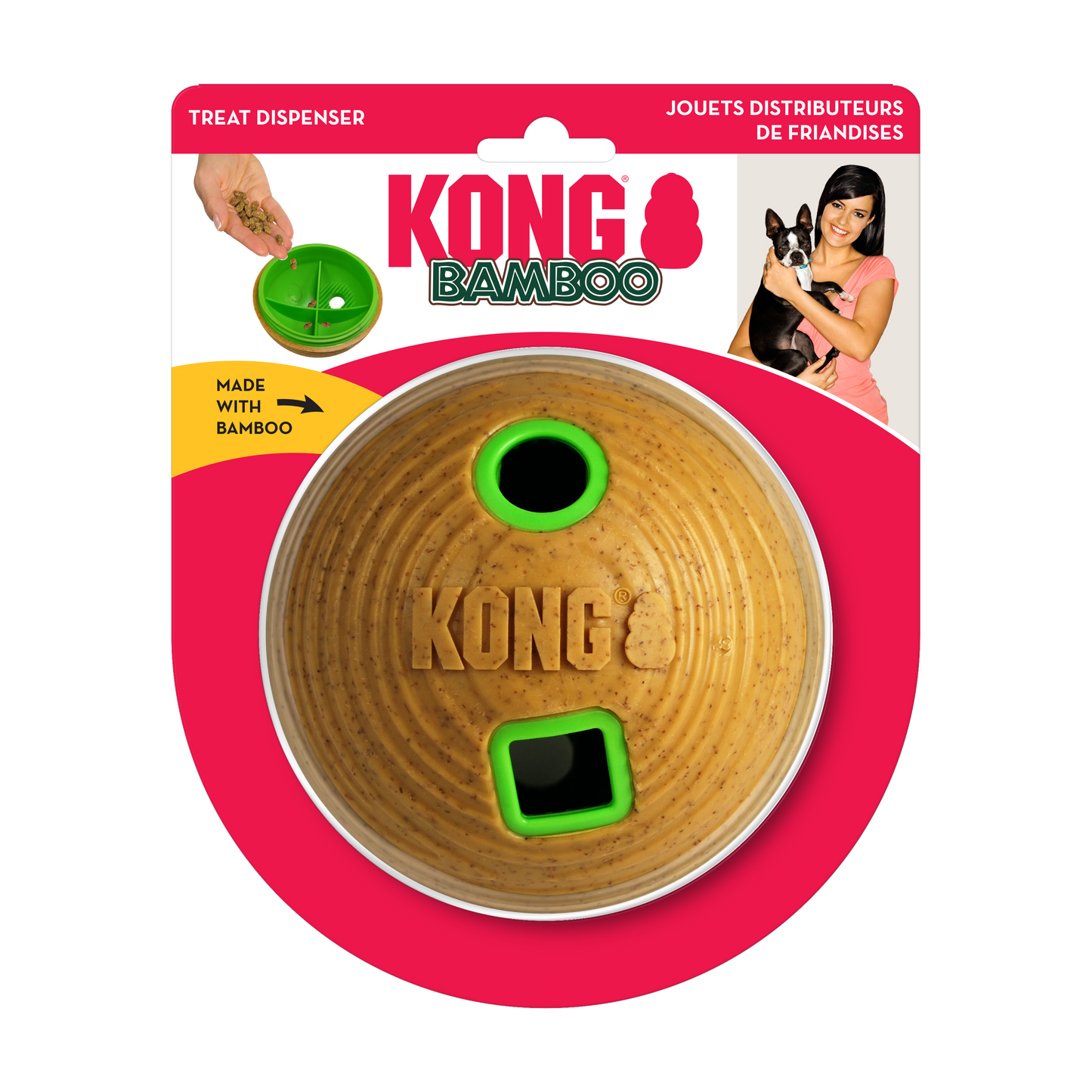 KONG | Dog Puzzle Toy | Bamboo Treat Dispenser Feeder Ball