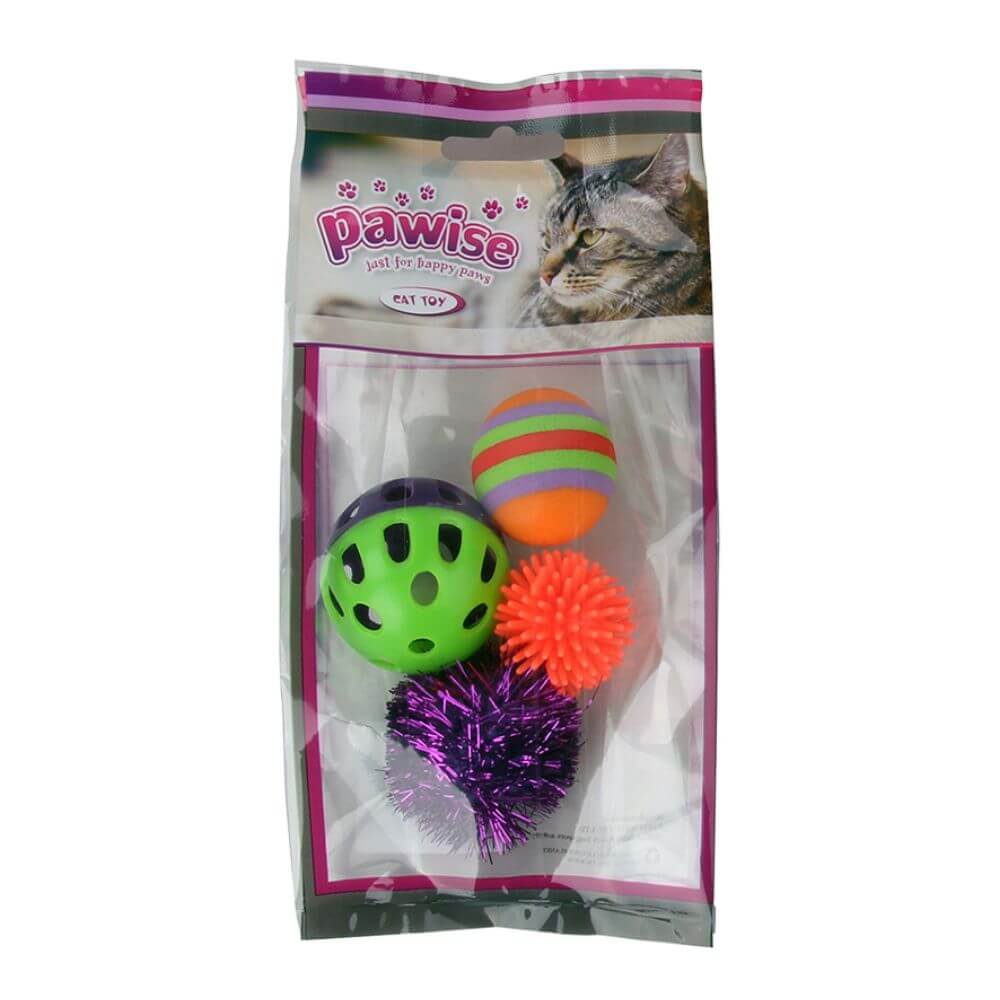 Pawise Ball Assorted Cat Toy 4pk