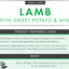 Dog food label for 'Lamb with Sweet Potato & Mint' prepared by a brand.