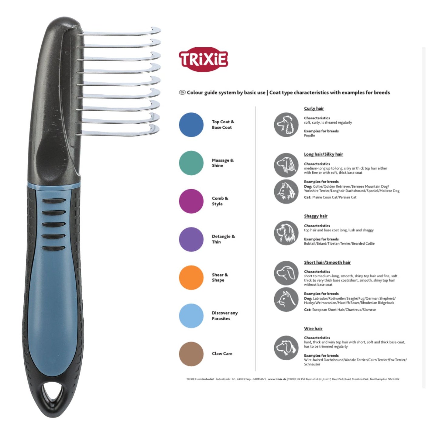 Trixie DeMatting Bent Teeth Comb 9 Blade Dog Grooming Tool (UK & Ireland)