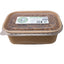 Rectangular brown container with clear lid containing mealworms for feeding wild birds, on a white background