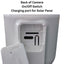 Back view of a device with on/off switch and solar panel charging port on a white background