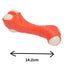 Red bone-shaped toy with white ends and measurement label on a white background