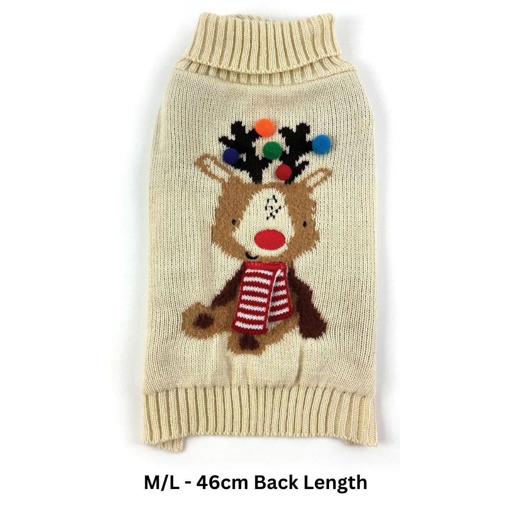 Happy Pet Reindeer Bobble Christmas Dog Sweater  🦌 Festive Knitted Jumper