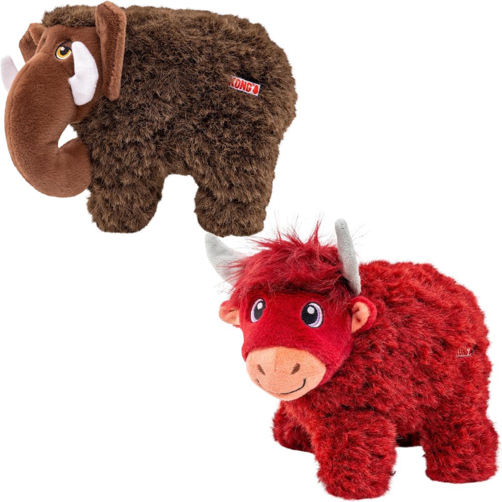 KONG Toughz Plush Dog Toy | Highland Cow & Mammoth