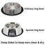 Two stainless steel dog bowls with labels indicating 'Ordinary Dog Bowl' and 'Spaniel Dog Bowl'.
