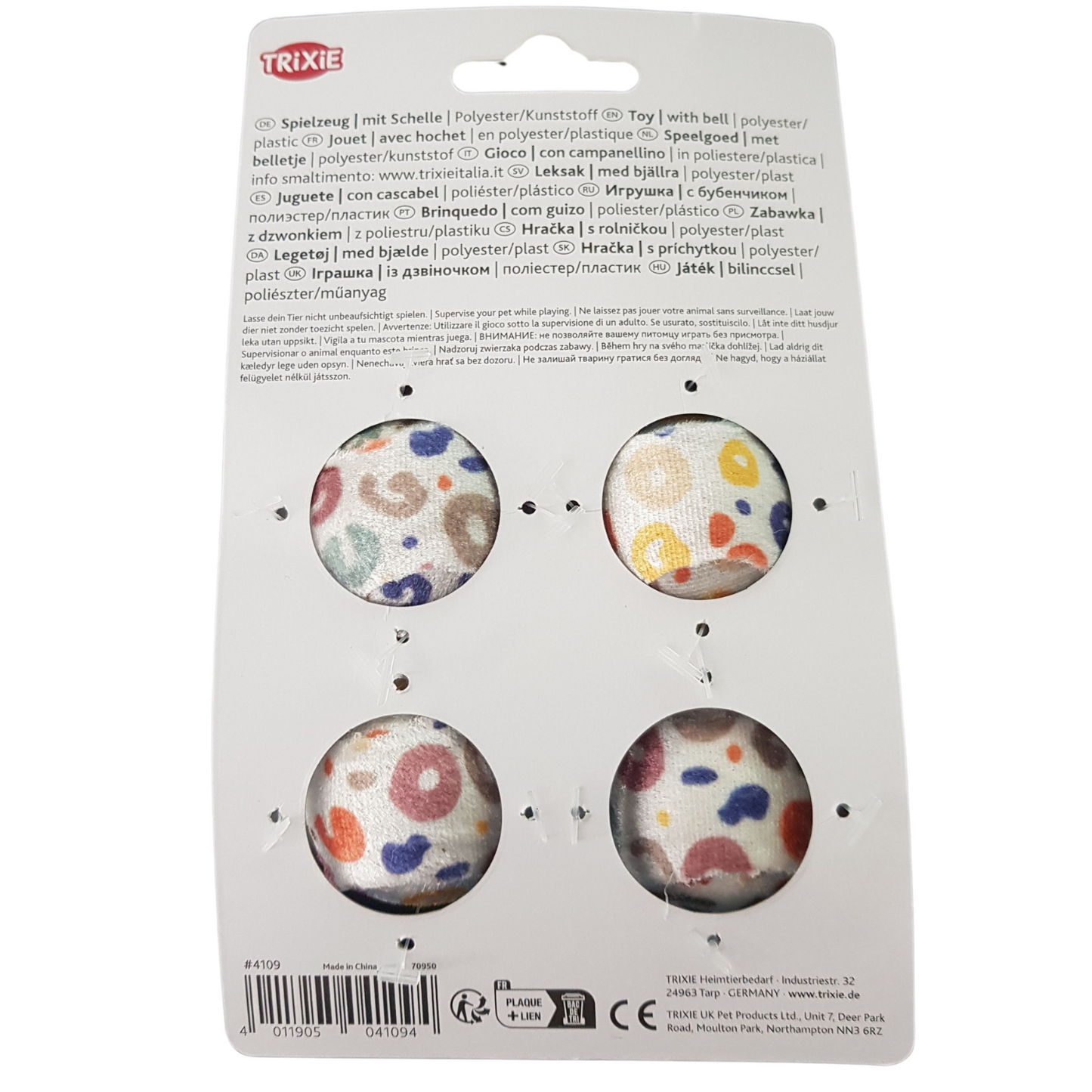 Trixie Set of Toy Balls with Leopard Print - Engaging Cat Play with Bells (4 Pcs)