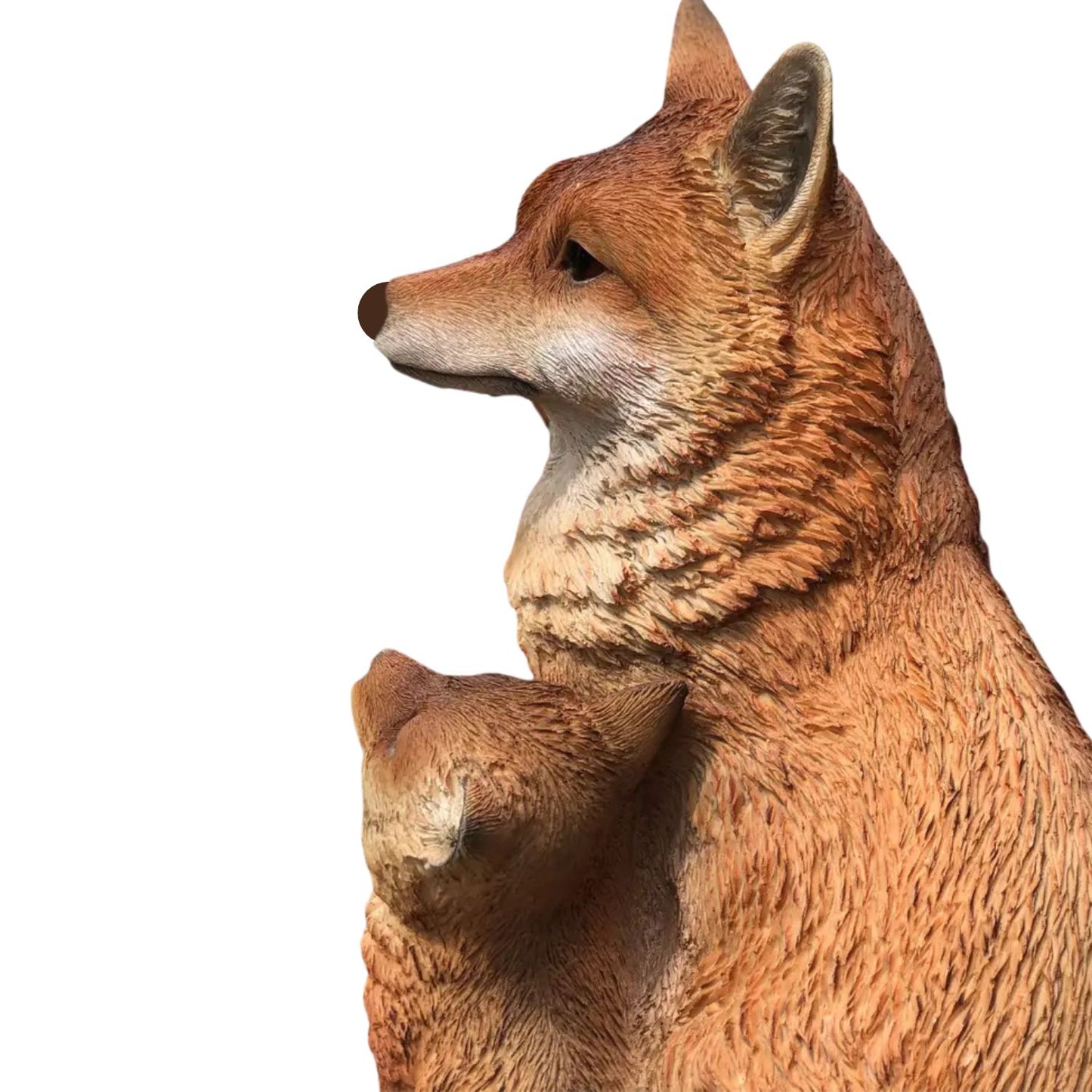 Vivid Arts Fox Cub with Mother A | Realistic Garden Ornament | Weatherproof Fox Statue