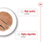 Dog food on a plate with text highlighting high-quality nutrients and highly digestible proteins.