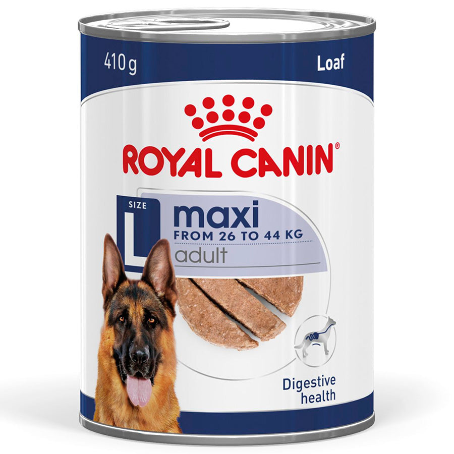 Royal Canin dog food can for adult dogs with a German Shepherd on the label