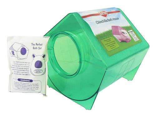 Green chinchilla bath house with packaging on a white background