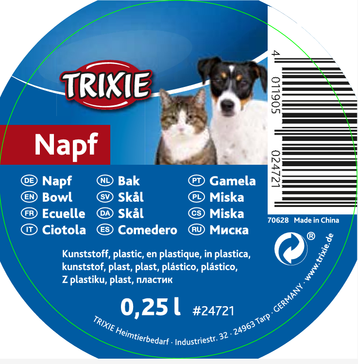 Trixie Plastic Dinner Tray - NonSlip Feeding Station with Splash Guard & 2 Removable Bowls (Small Dogs & Cats)