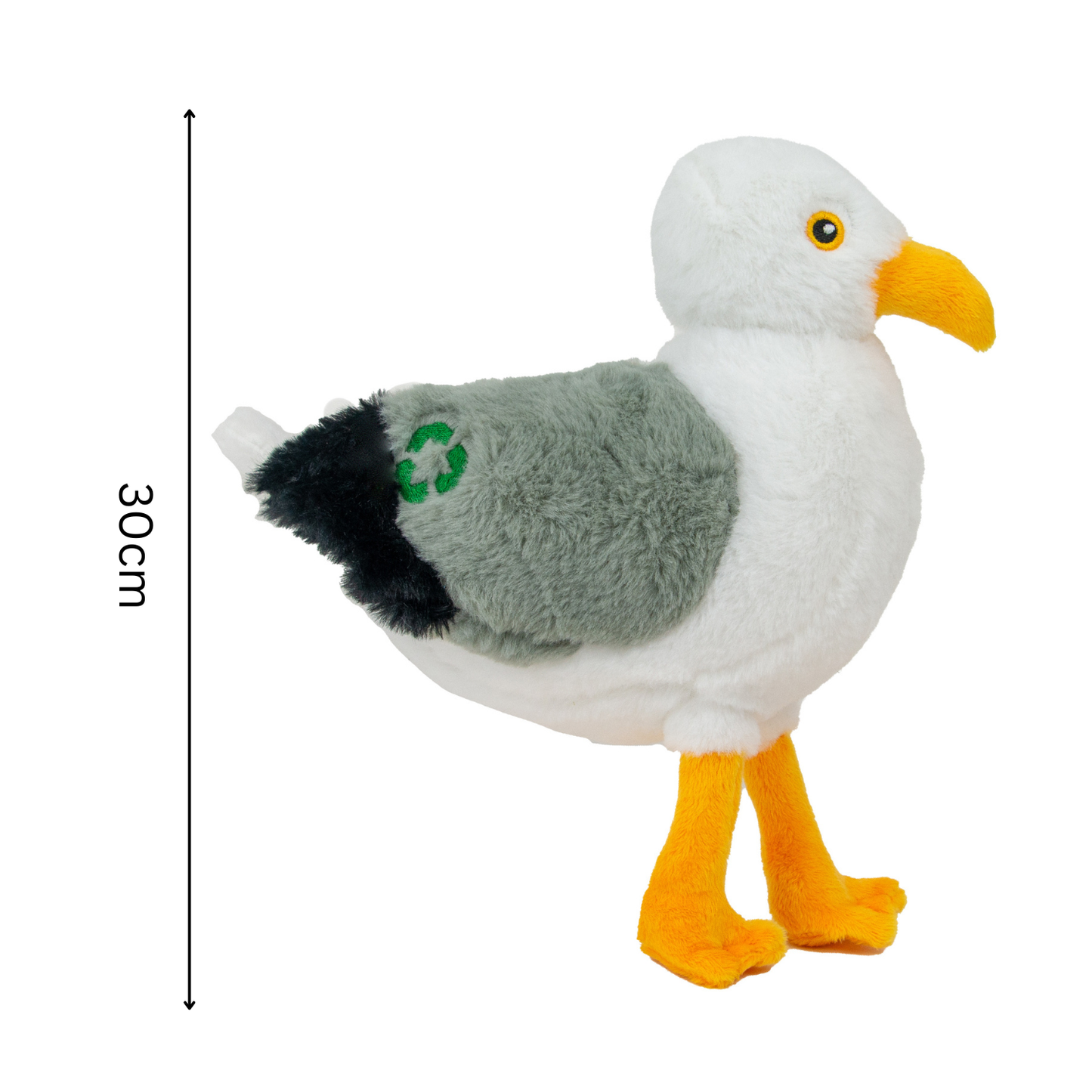 Seagull dog toy with yellow beak and legs
