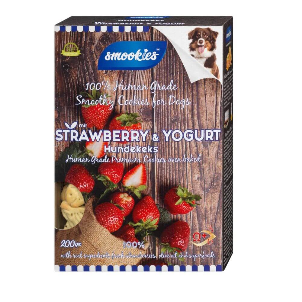 Smookies | Strawberry & Yoghurt Cookies for Dogs | 100% Human Grade Crunchy Treats with Superfoods - 200G