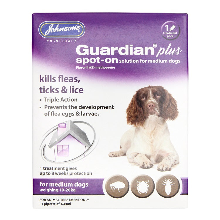 Johnson's Guardian Plus Spot-On | Flea, Tick & Lice Treatment for Dogs (S, M, L) | 8-Week Protection