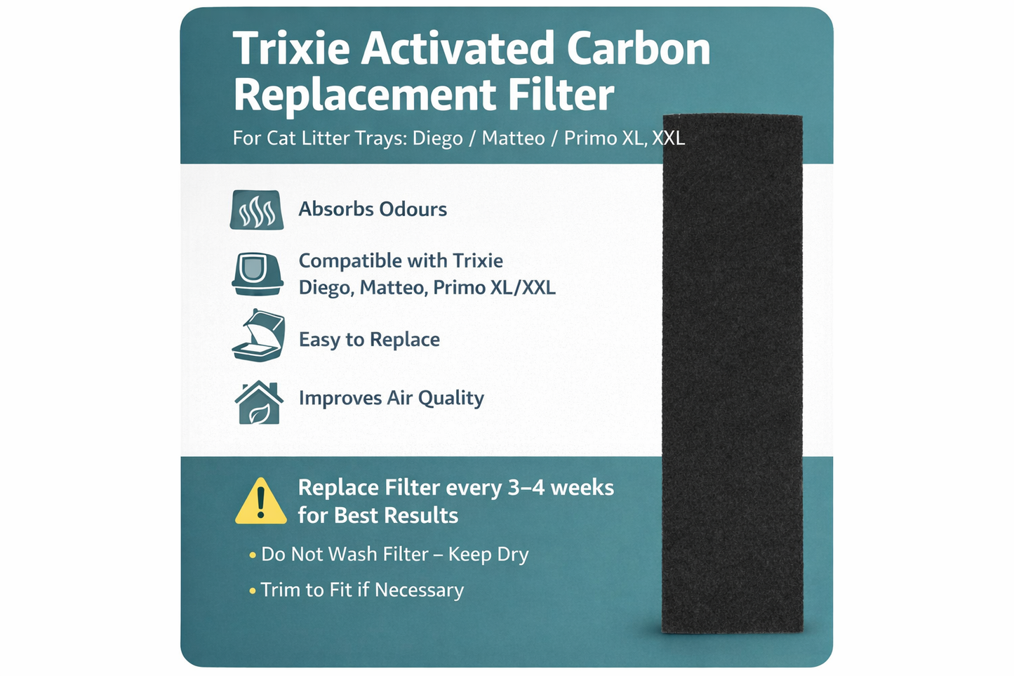 Trixie | Activated Carbon Cat Litter Tray Replacement Filter | Diego, Matteo, Primo XXL