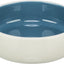 Two-tone blue and white ceramic bowl on a white background
