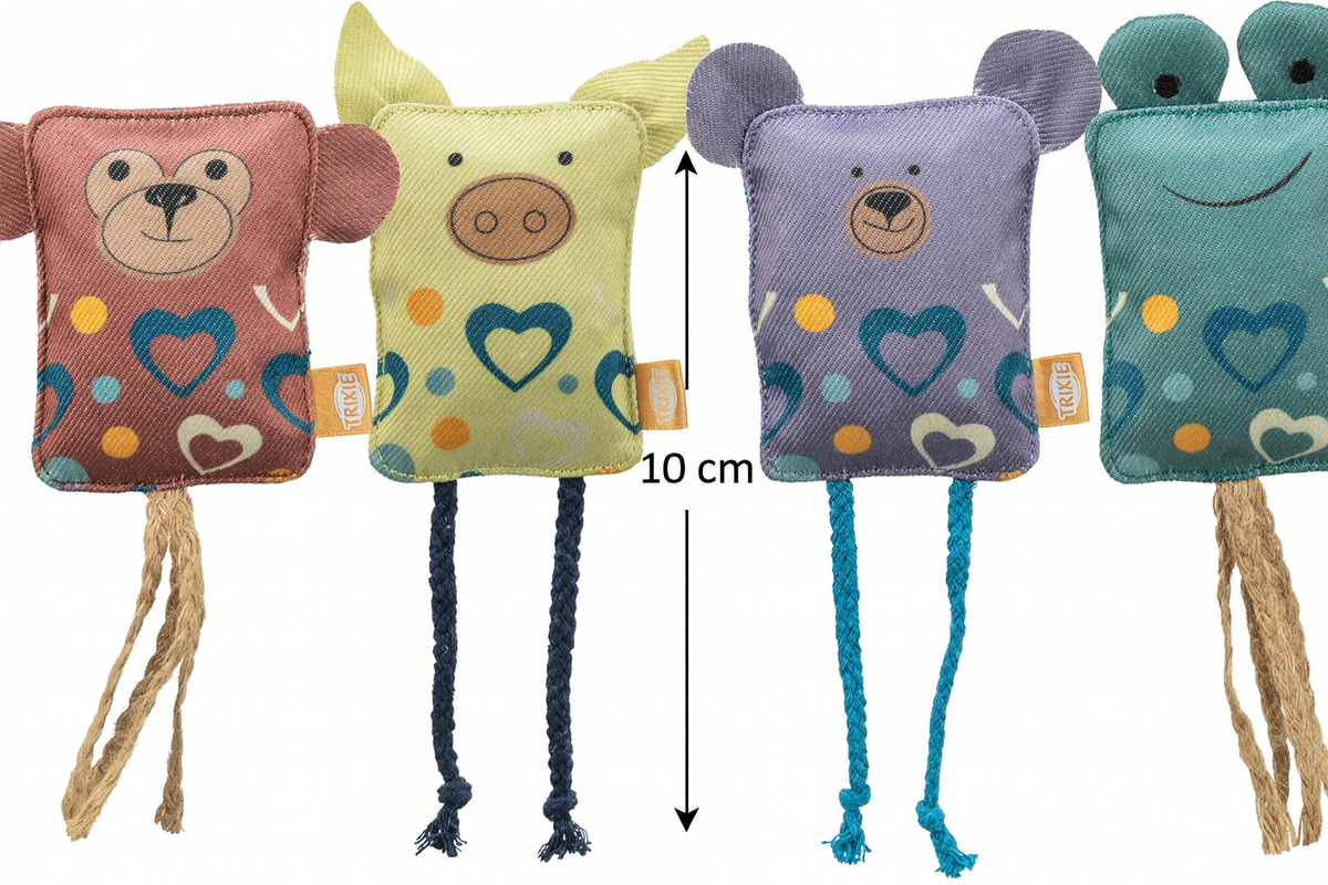 Trixie | Cat Play Cushion | Soft Fabric Toy with Rustling Foil & Strings | 10cm | Assorted Colours