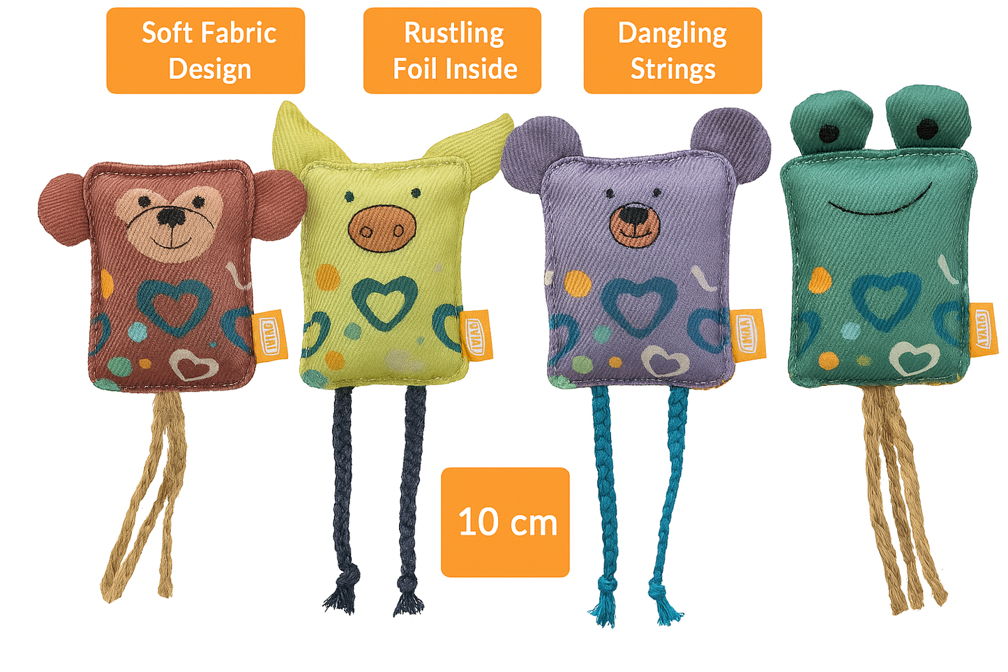 Trixie | Cat Play Cushion | Soft Fabric Toy with Rustling Foil & Strings | 10cm | Assorted Colours