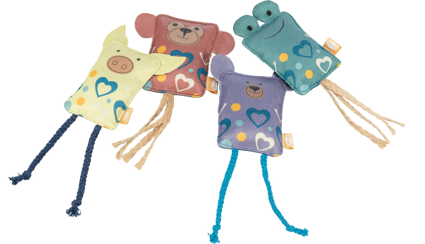 Trixie | Cat Play Cushion | Soft Fabric Toy with Rustling Foil & Strings | 10cm | Assorted Colours