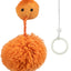 Orange plush toy with pom-pom details on a white background