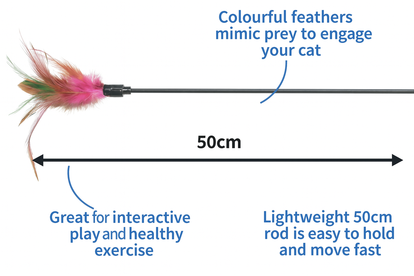 Trixie | Cat Toy Playing Rod With Feathers | 50cm Interactive Teaser Wand