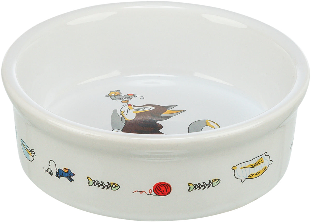 Trixie | Ceramic Cat Bowl White 11cm 0.2L | Cat & Mouse Motif