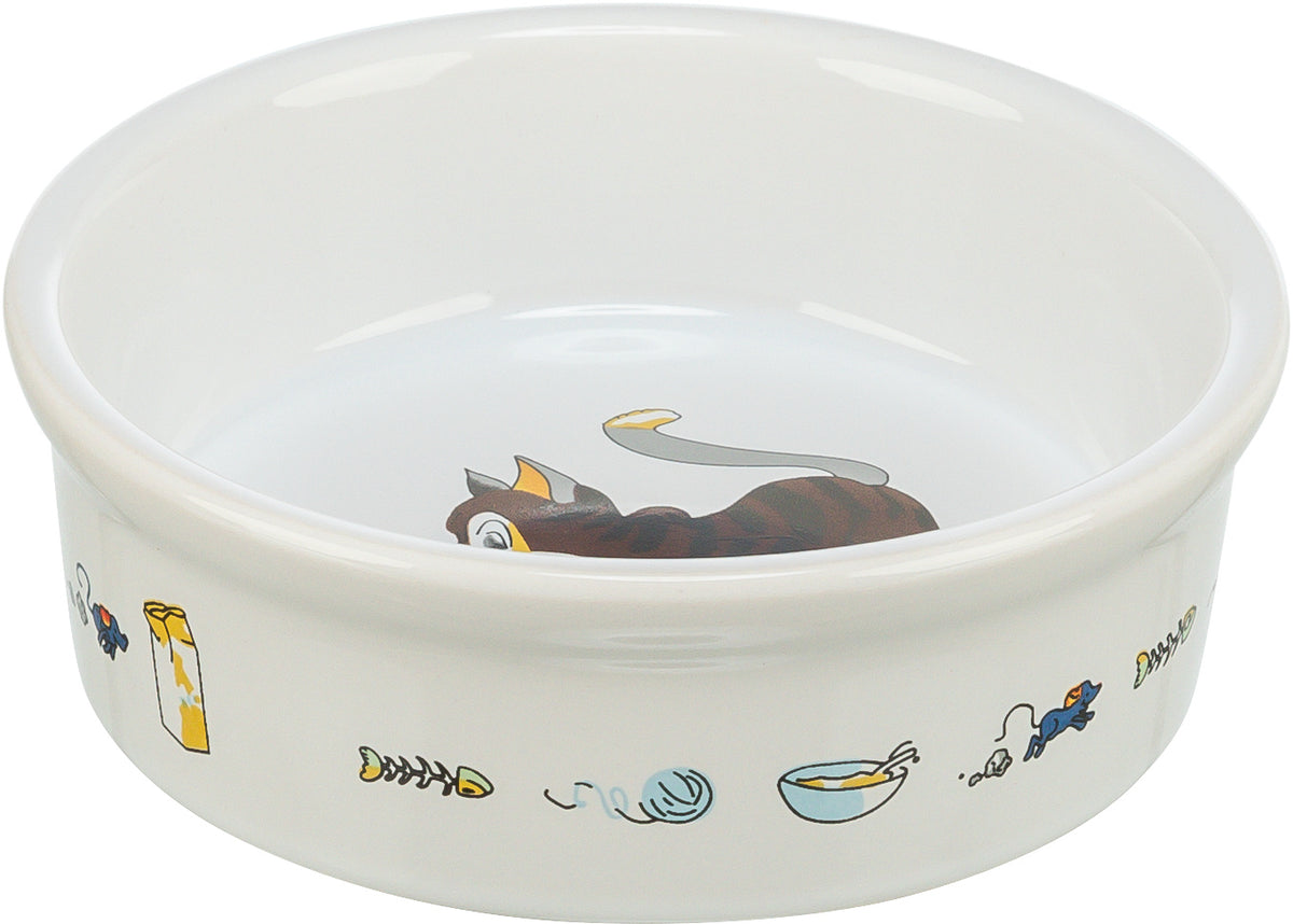 Trixie | Ceramic Cat Bowl White 11cm 0.2L | Cat & Mouse Motif