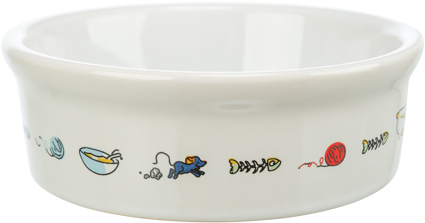 Trixie | Ceramic Cat Bowl White 11cm 0.2L | Cat & Mouse Motif