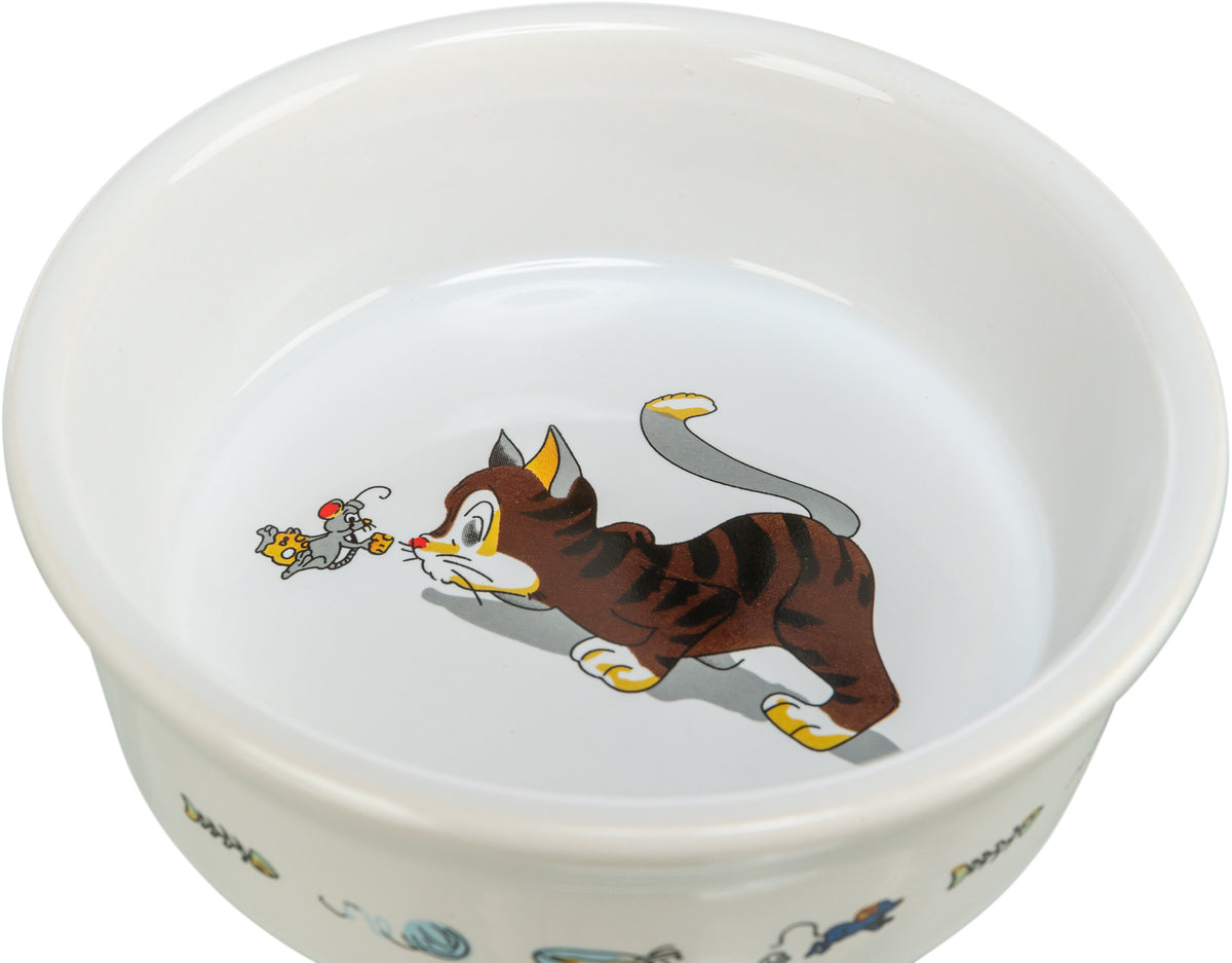 Trixie | Ceramic Cat Bowl White 11cm 0.2L | Cat & Mouse Motif