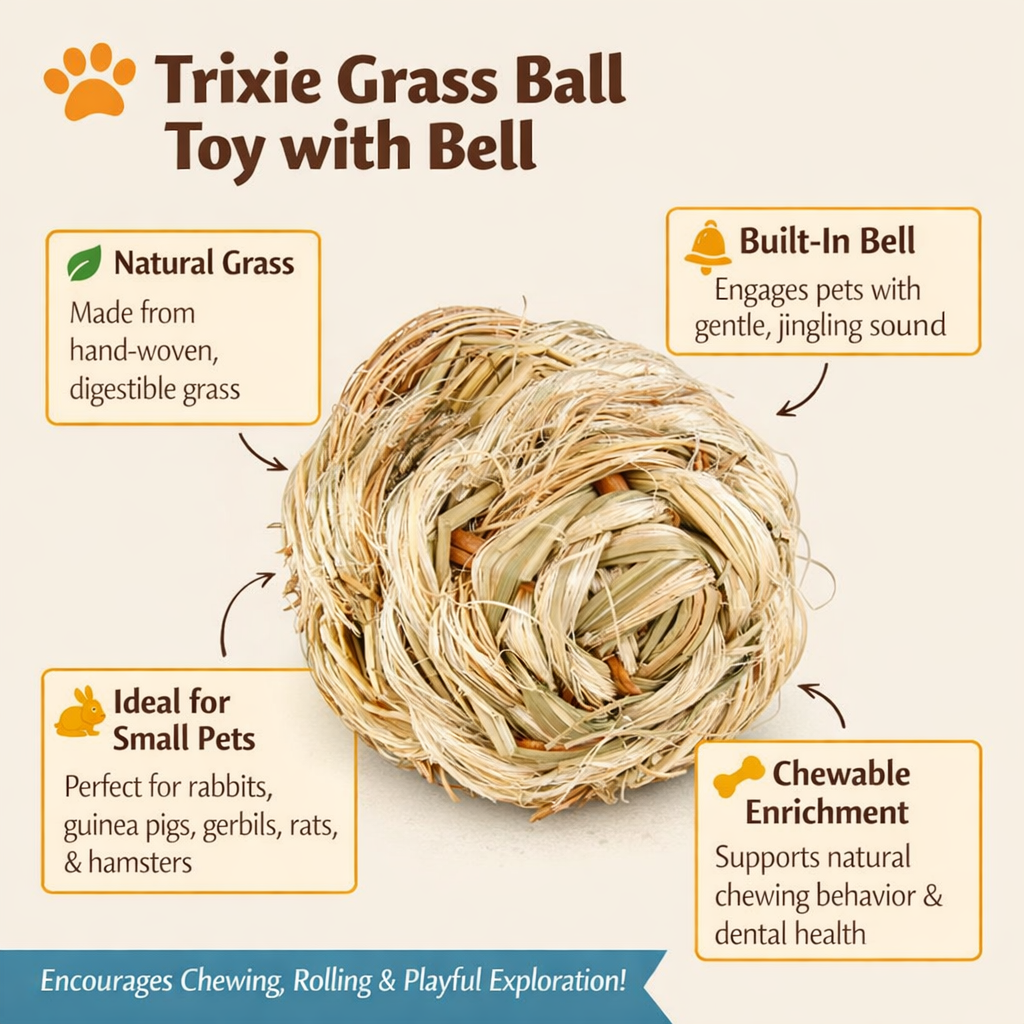 Trixie | Small Pet Toy | Grass Ball with Bell - 6cm