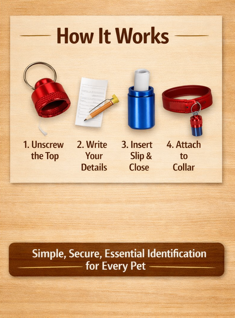 Trixie | ID Tag | Blue & Red Metal Design | Dog & Cat Identification Tag with Write On Contact Slip