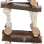 A small wooden and rope climbing toy with natural wood logs, white twisted rope, and a metal hanging clip, shown on a plain white background.