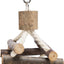 Bird toy with wooden sticks and rope on a white background