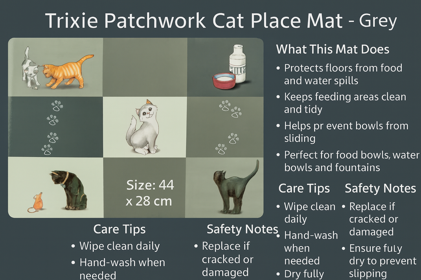 Trixie | Patchwork Cat Place Mat | 44 28 Cm | Grey
