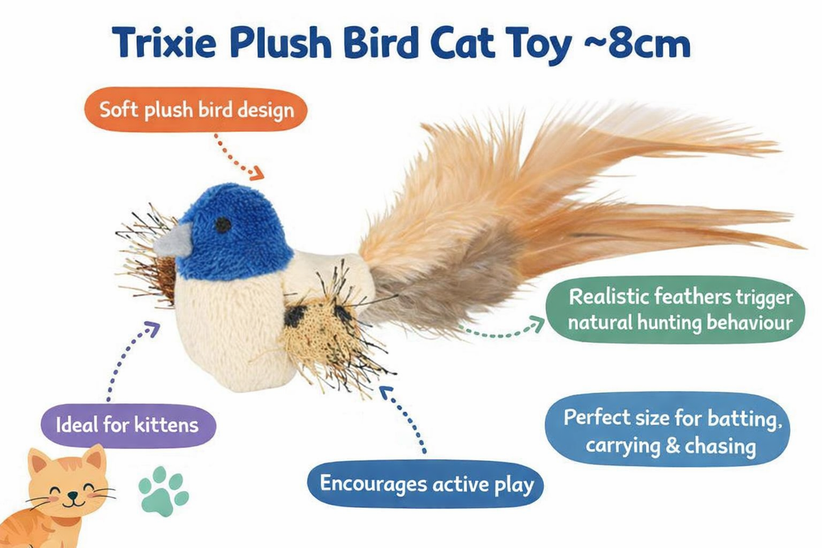 Trixie | Plush Bird With Feathers | Cat Toy | 8cm