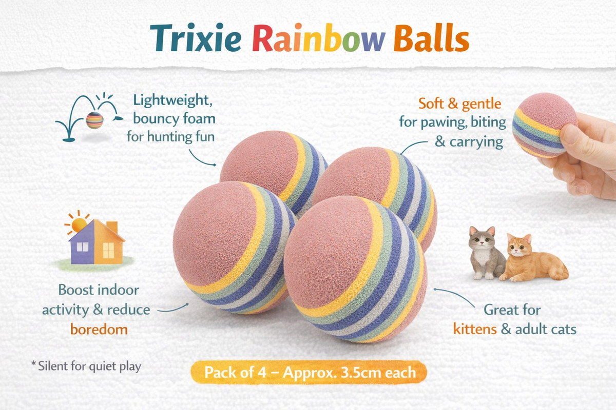 Trixie | Rainbow Balls 3.5cm Soft, Lightweight Cat Toy | Pack of 4