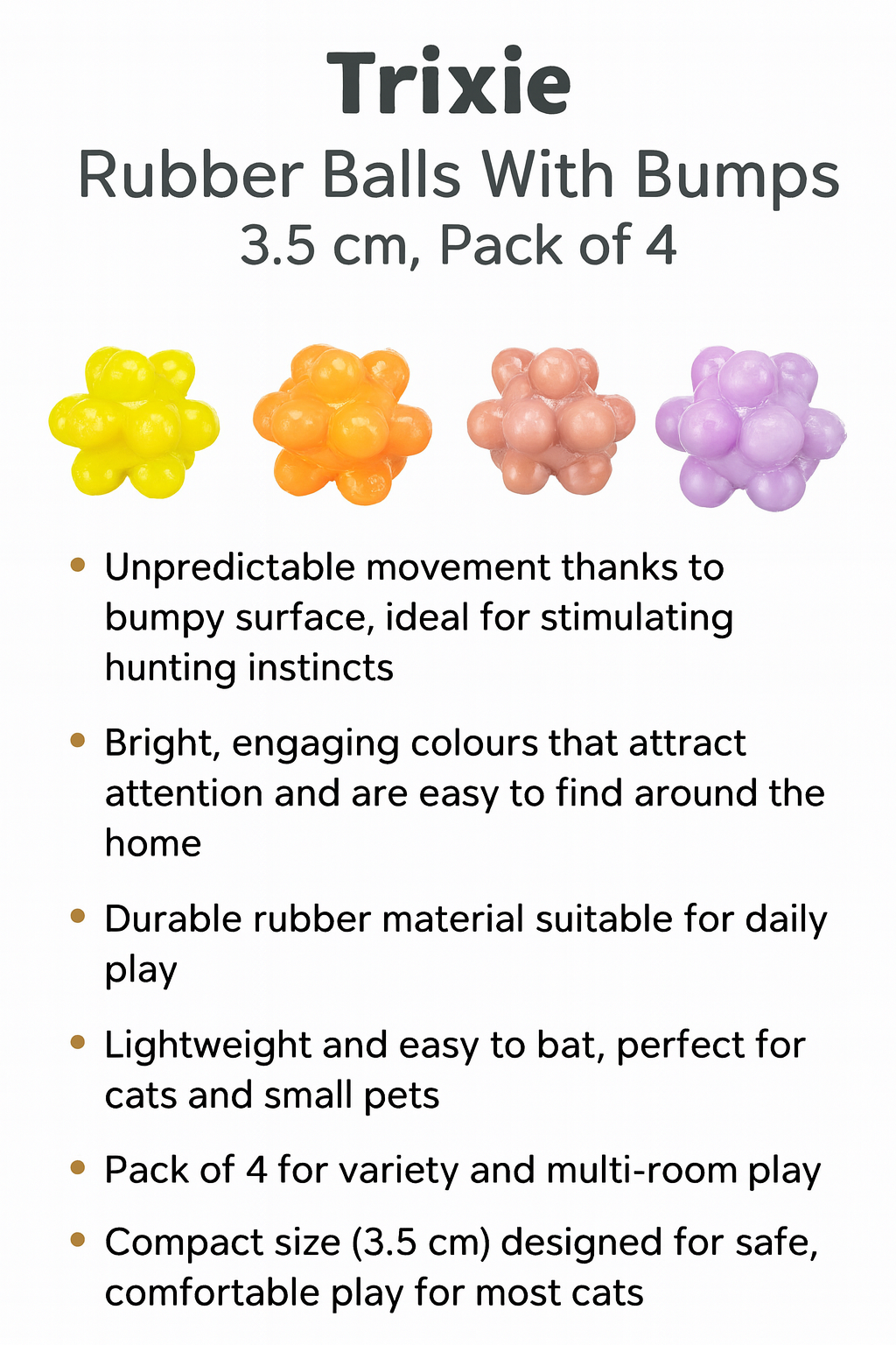 Trixie | Rubber Balls with Bumps | 3.5 cm | Pack of 4