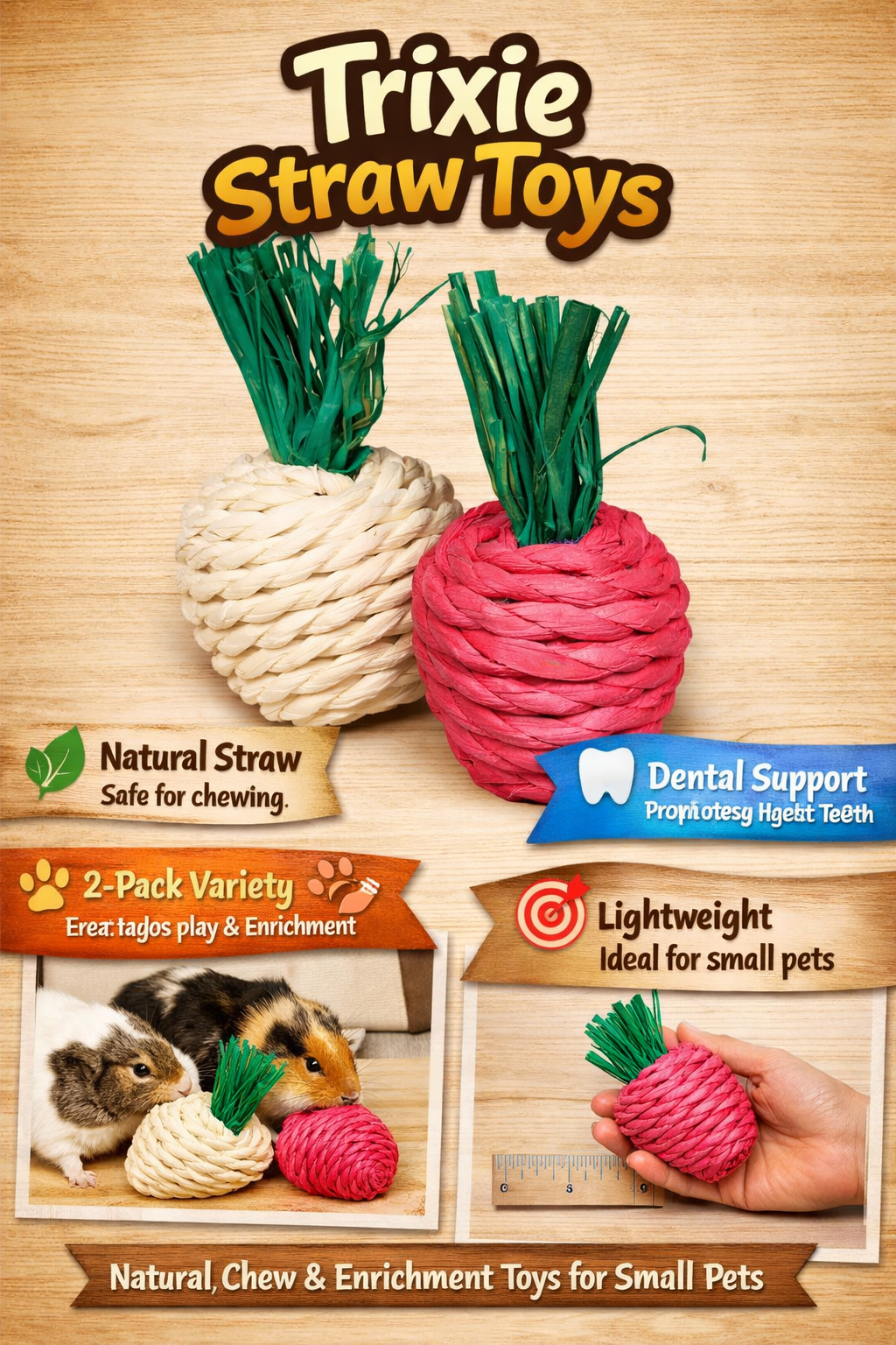 Trixie | Small Pet Toy | Straw Nibblers | 2 Pack | Natural Chew & Enrichment Toys