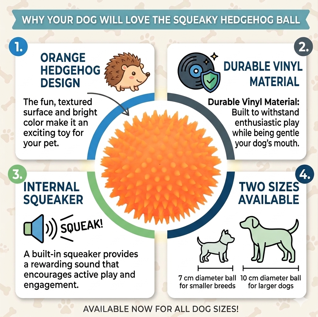 Trixie | Vinyl Hedgehog Ball | Squeaky Orange Dog Toy (7cm or 10cm)