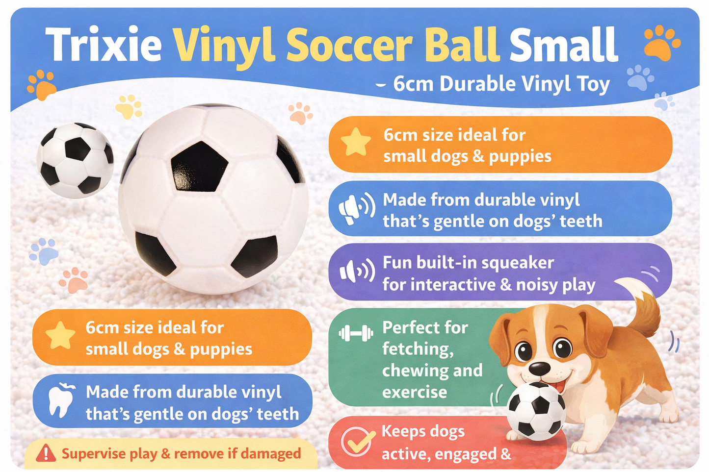 Trixie Vinyl Soccer Ball 6cm | Small Dog Toy