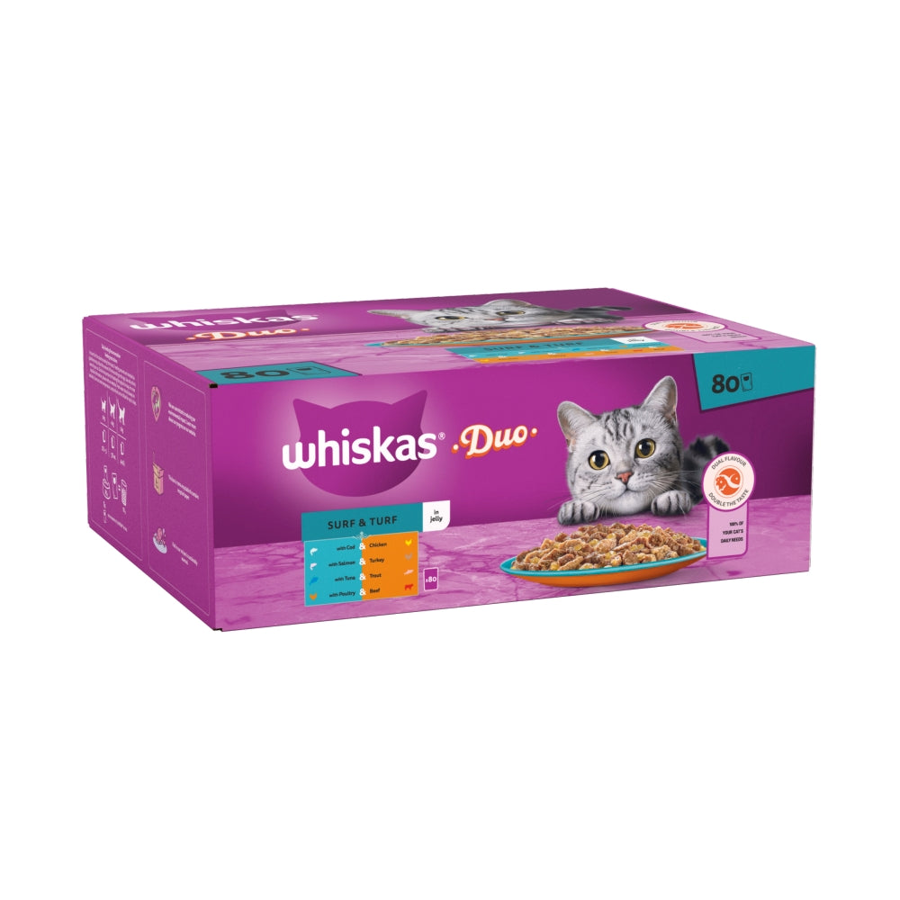 WHISKAS | Adult Wet Cat Food Pouches | Duo Surf & Turf In Jelly - 80 x 85g
