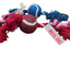 Dog toy with red and blue elements on a white background