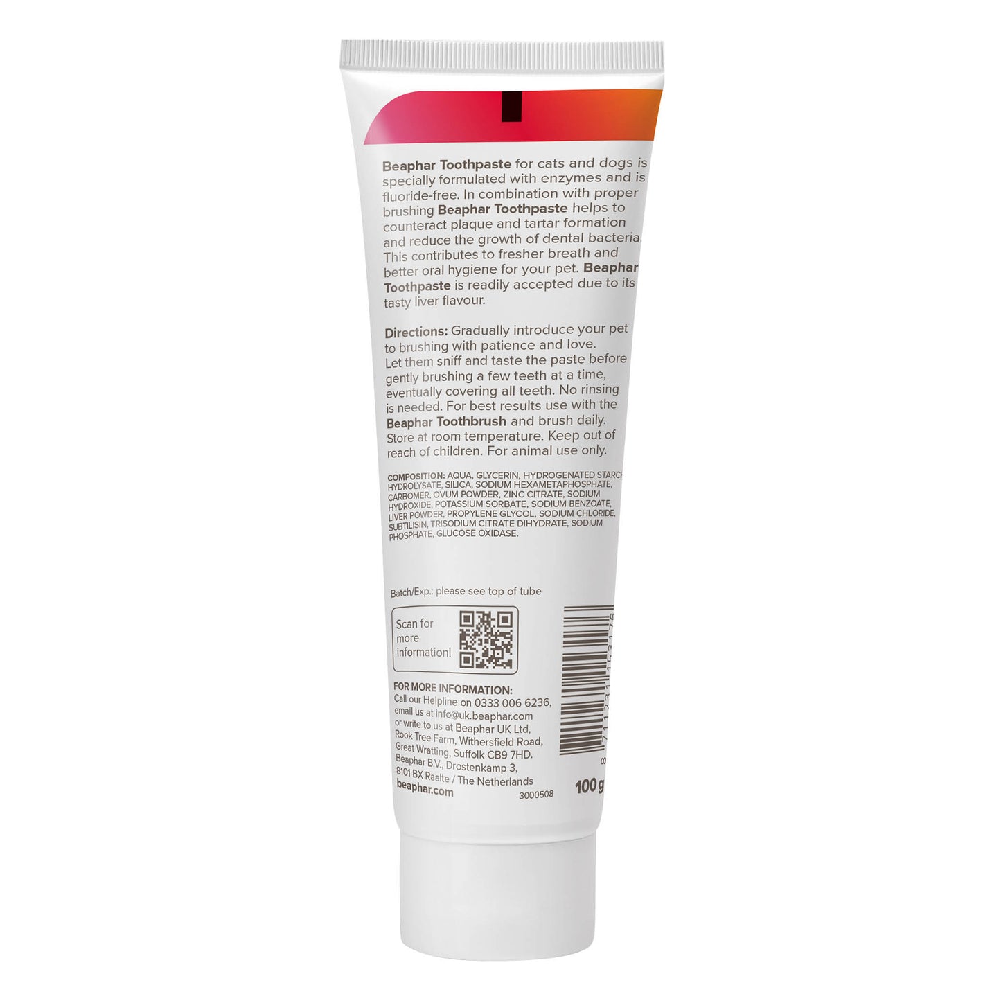 Tube of Beaphar toothpaste for pets on a white background