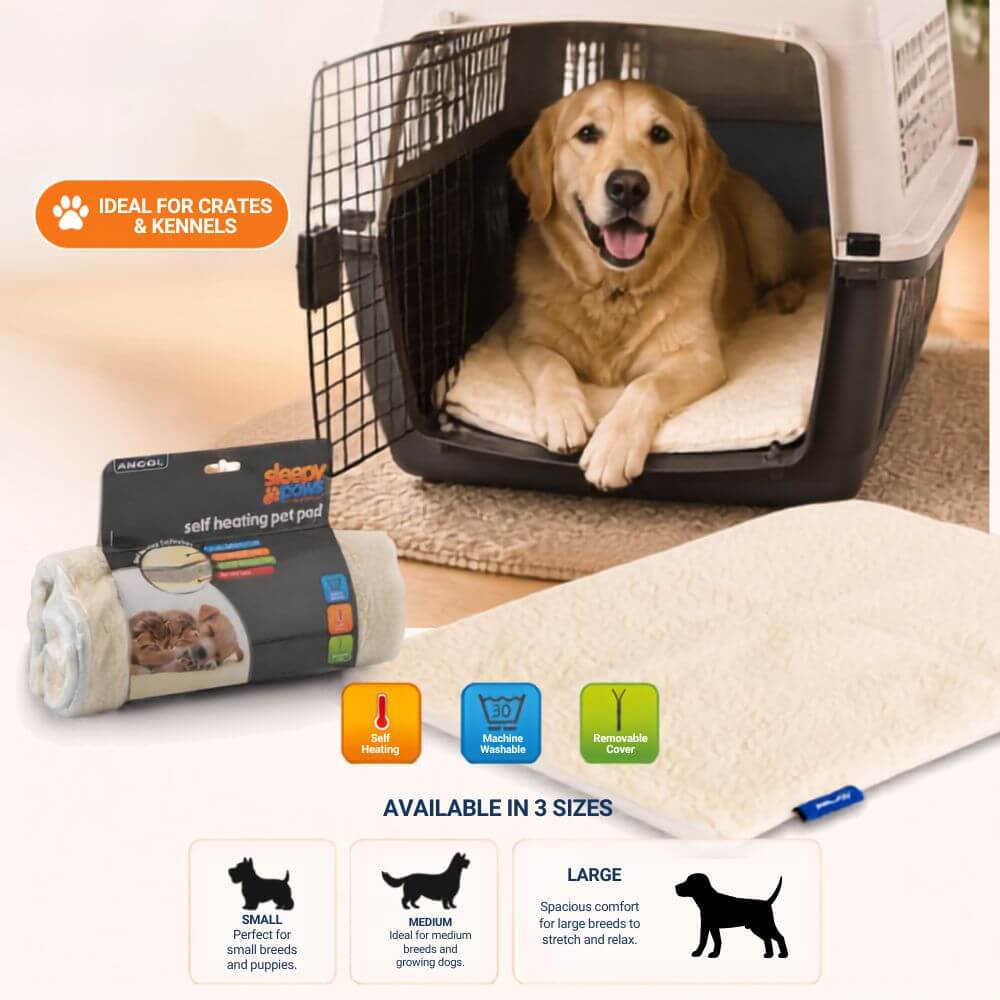 Ancol Self Heating Dog Pad Small, Medium & Large | Thermal Pet Mat with Washable Fleece Cover | EnergyFree Warmth for Dogs & Cats