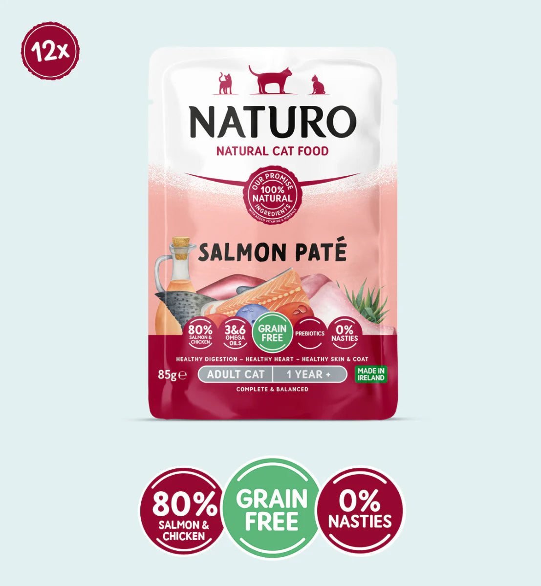 Naturo Grain Free Wet Cat Food Salmon Pt 85g | Hypoallergenic Cat Food