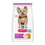 A bag of Hill's Science Plan Adult 1-6 dog food, featuring a small tan dog on the front of a white bag with purple and red accents. Dry dog food for small and mini dogs. 